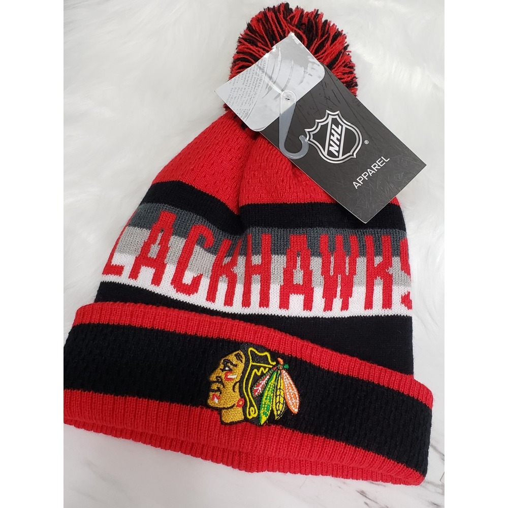 NHL Youth Chicago Blackhawks Winter Pom Knit Beanie Hat NHL HOCKEY BOYS KIDS